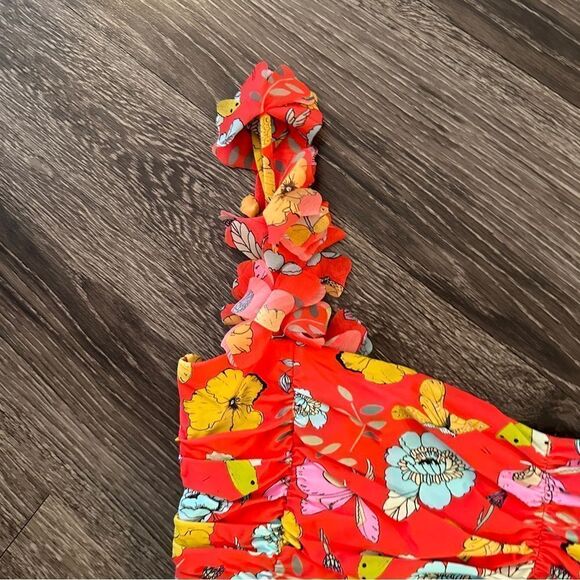 Dauphinette X J.Crew ruched flower-strap one-piece swimsuit in red blooms - Picture 2 of 7